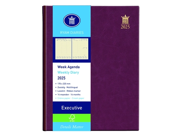 Buy your Agenda 2025 Ryam Executive Mundior 7dagen/2pagina's bordeaux at QuickOffice BV