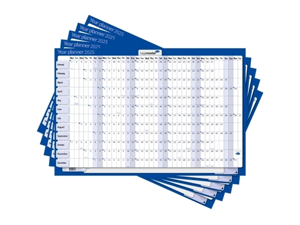 Een Jaarplanner 2025 Legamaster 90x60cm horizontaal gelamineerd Engelstalig koop je bij NiceSupplies.nl