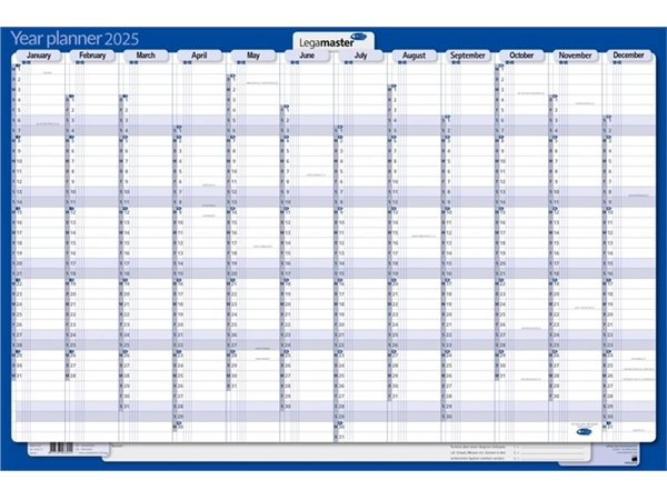 Een Jaarplanner 2025 Legamaster 1 persoon 90x60cm horizontaal gelamineerd Engelstalig koop je bij Van Hoye Kantoor BV