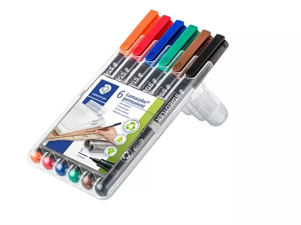 Een Viltstift Staedtler Lumocolor 313 permanent S set à 6 stuks assorti koop je bij NiceSupplies.nl