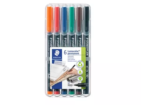 Een Viltstift Staedtler Lumocolor 317 permanent M set à 6 stuks koop je bij Goedkope Kantoorbenodigdheden