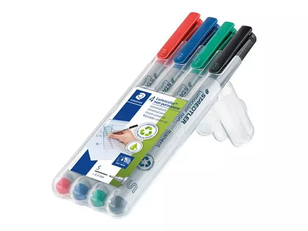 Een Viltstift Staedtler Lumocolor 311 non permanent S set à 4 assorti koop je bij Buro De Peuter