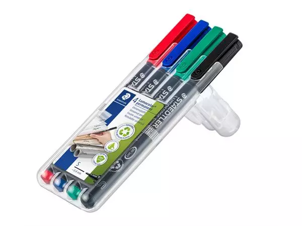 Een Viltstift Staedtler Lumocolor 313 permanent S set à 4 stuks assorti koop je bij Kantoorvakhandel van der Heijde