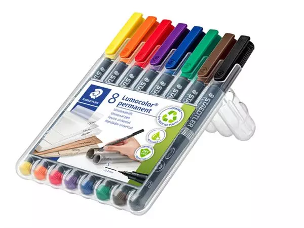 Een Viltstift Staedtler Lumocolor 313 permanent S set à 8 stuks assorti koop je bij NiceSupplies.nl