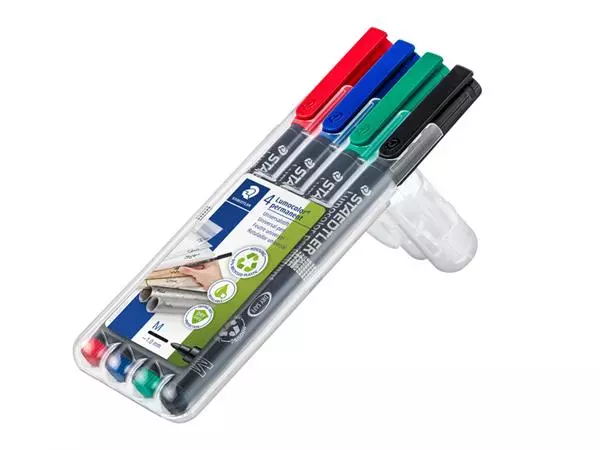 Een Viltstift Staedtler Lumocolor 317 permanent M set à 3 +1 stuk gratis koop je bij Buro De Peuter