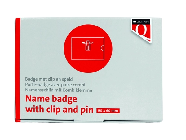 Een Badge Quantore met clip en speld 60x90mm koop je bij NiceSupplies.nl