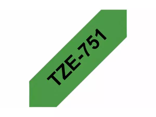 Een Labeltape Brother P-touch TZe-751 standaard 24mm zwart op groen koop je bij Buro De Peuter