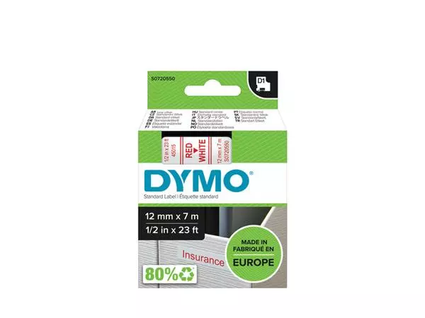 Een Labeltape Dymo LabelManager D1 polyester 12mm rood op wit koop je bij KantoorProfi België BV