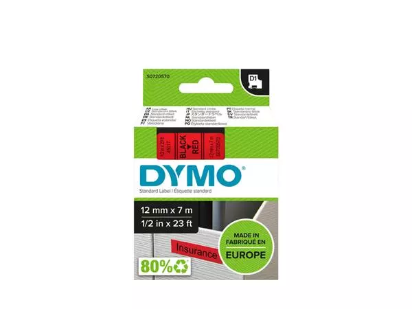 Een Labeltape Dymo LabelManager D1 polyester 12mm zwart op rood koop je bij L&N Partners voor Partners B.V.