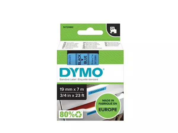 Een Labeltape Dymo LabelManager D1 polyester 19mm zwart op blauw koop je bij MV Kantoortechniek B.V.