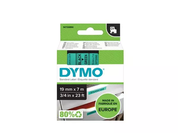 Labeltape Dymo LabelManager D1 polyester 19mm zwart op groen