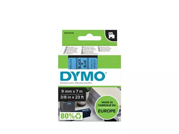 Een Labeltape Dymo LabelManager D1 polyester 9mm zwart op blauw koop je bij KantoorProfi België BV