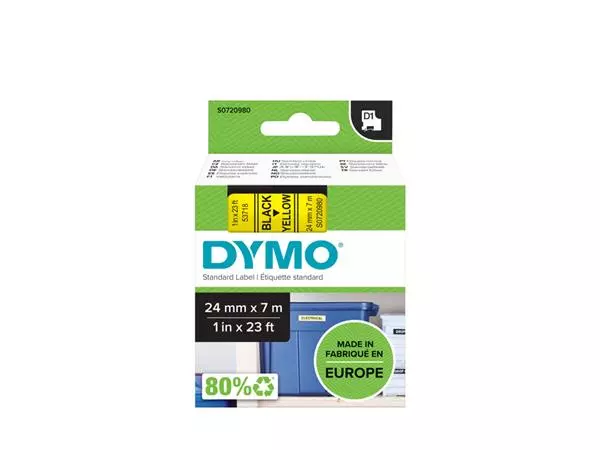 Een Labeltape Dymo LabelManager D1 polyester 24mm zwart op geel koop je bij KantoorProfi België BV