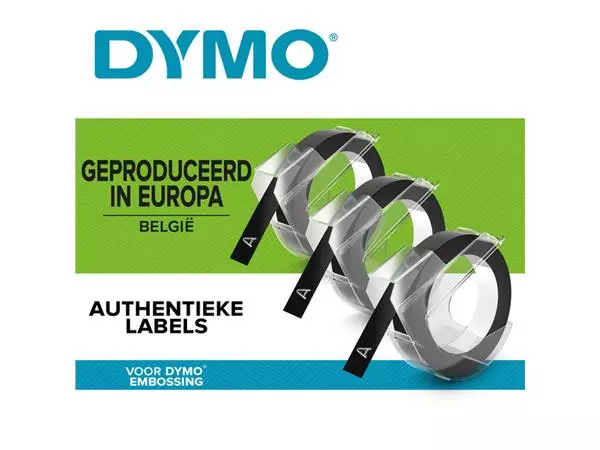 Een Reliëftape Dymo embossing vinyl 9mm wit op rood koop je bij NiceSupplies.nl