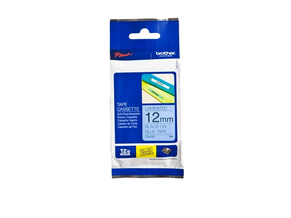 Een Labeltape Brother P-touch TZe-531 standaard 12mm zwart op blauw koop je bij Unimark Office B.V.