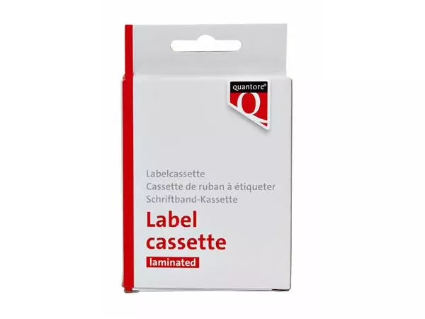 Een Labeltape Quantore TZE-251 24mm x 8m wit/zwart koop je bij EconOffice