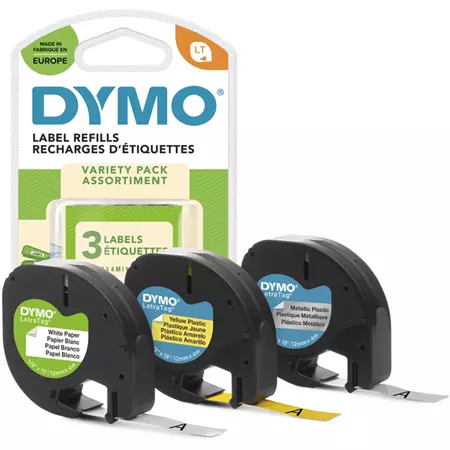 Een Labeltape Dymo LetraTag 12mm assorti 3 stuks koop je bij Van Hoye Kantoor BV