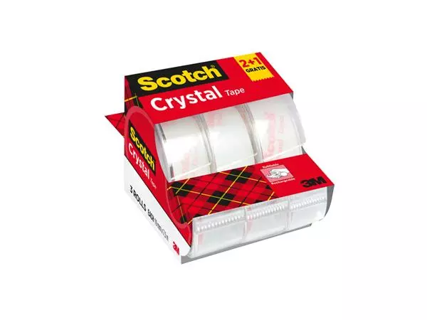 Plakband Scotch Crystal 600 19mmx7.5m transparant 2+1 gratis + afroller