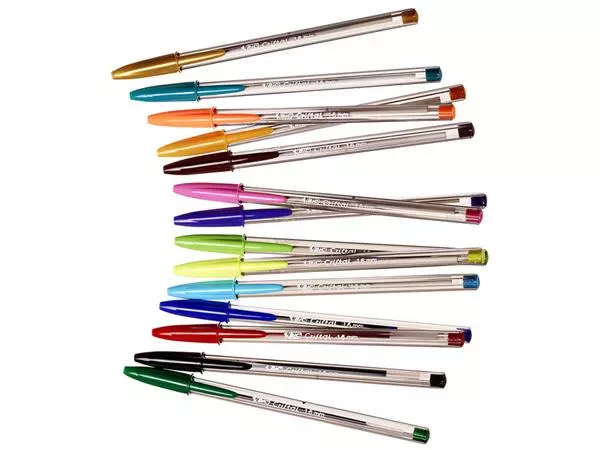 Een Balpen Bic Cristal large multicolour assorti etui à 15 stuks koop je bij NiceSupplies.nl