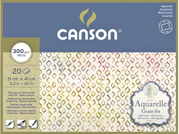Een Aquarelblok Canson 31x41cm 20V 300gr fijn gelijmd koop je bij EconOffice