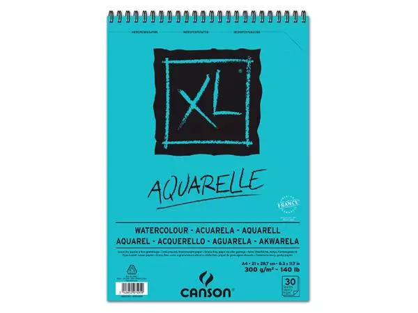 Een Aquarelblok Canson XL A4 30v 300gr spiraal koop je bij Van Leeuwen Boeken- en kantoorartikelen