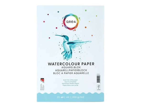 Een Aquarelblok Qrea A4 20vel 200gr gelijmd koop je bij Van Hoye Kantoor BV