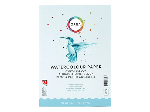 Een Aquarelblok Qrea A5 20vel 200gr gelijmd koop je bij Van Hoye Kantoor BV