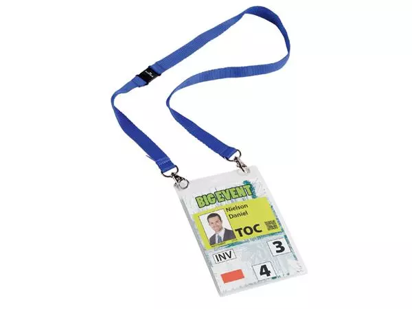 Een Badge Durable voor evenementen A6 met koord blauw koop je bij KantoorProfi België BV