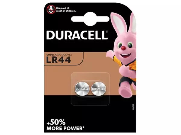 Een Batterij Duracell knoopcel 2xLR44 alkaline Ø11,6mm 2 stuks koop je bij Van Leeuwen Boeken- en kantoorartikelen