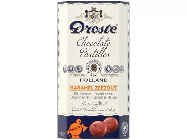 Een Chocolade Droste duopack pastilles melk karamel zeezout 160gr koop je bij Van Leeuwen Boeken- en kantoorartikelen