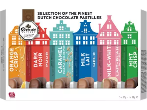 Een Chocolade Droste pastilles 6-pack kokers 510gr koop je bij Van Leeuwen Boeken- en kantoorartikelen