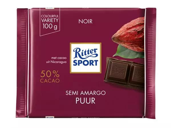 Een Chocolade Ritter Sport puur 100gr koop je bij L&N Partners voor Partners B.V.