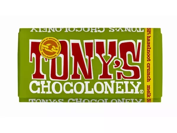 Een Chocolade Tony's Chocolonely melk hazelnoot crunch reep 180gr koop je bij Goedkope Kantoorbenodigdheden