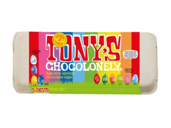 Een Chocolade Tony's Chocolonely paaseitjes doos mix groot 18 stuks koop je bij Goedkope Kantoorbenodigdheden