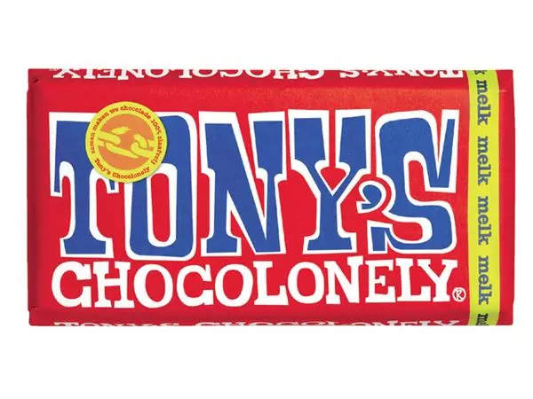 Een Chocolade Tony's Chocolonely melk reep 180gr koop je bij EconOffice