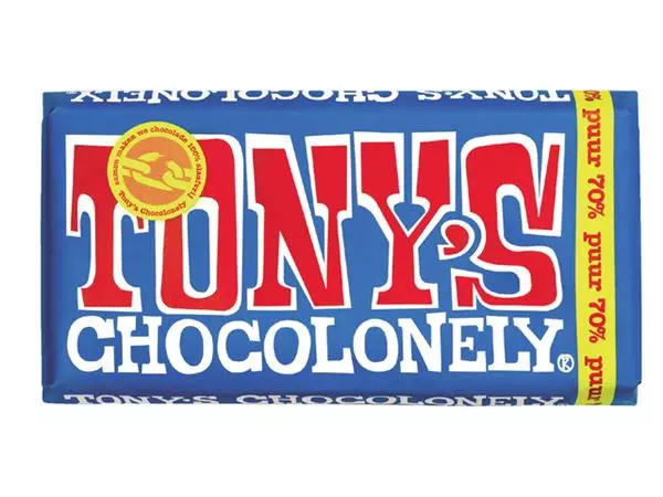 Een Chocolade Tony's Chocolonely puur reep 180gr koop je bij Goedkope Kantoorbenodigdheden