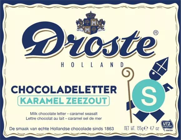 Een Chocoladeletter Droste melk karamel zeezout "S" 135gr koop je bij MegaOffice