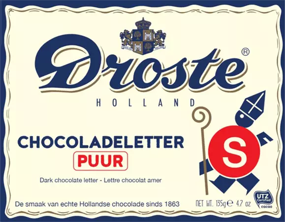 Chocoladeletter Droste puur "S" 135gr