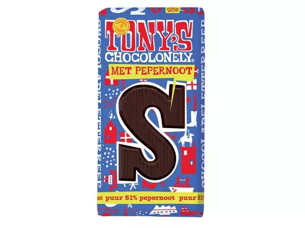 Een Chocoladeletter Tony's Chocolonely puur pepernoot S 180gr koop je bij Tonerinktshop