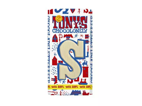 Chocoladeletter Tony's Chocolonely wit S 180gr