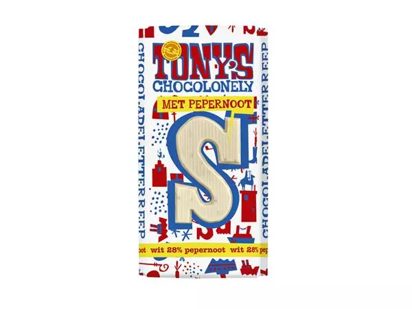 Een Chocoladeletter Tony's Chocolonely wit pepernoot S 180gr koop je bij Tonerinktshop