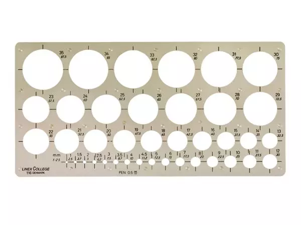 Een Cirkelsjabloon Linex 39 cirkels met inktvoetjes 1-35mm grijs koop je bij Van Hoye Kantoor BV