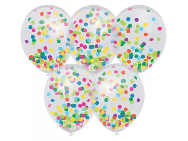 Een Confetti ballonnen 5 stuks koop je bij Van Leeuwen Boeken- en kantoorartikelen