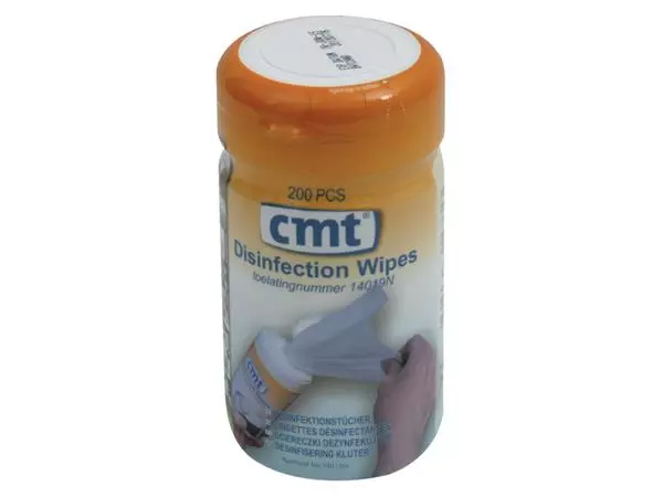Een Desinfectiedoekjes CMT pot à 200 stuks koop je bij Van Hoye Kantoor BV