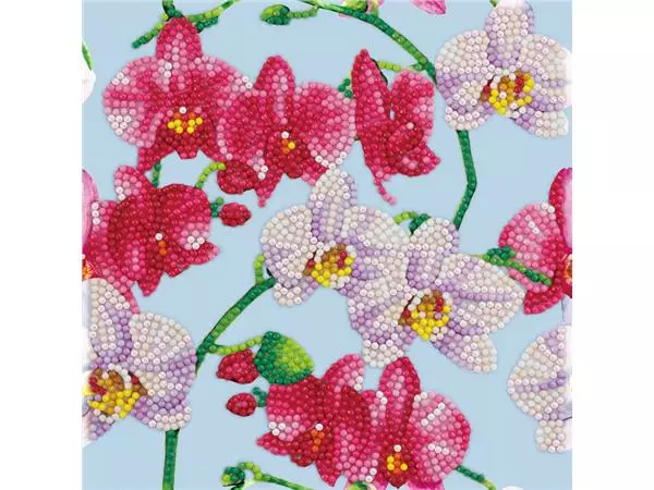 Diamondpainting Crystal Art Kaart watercolor Orchids 18x18cm