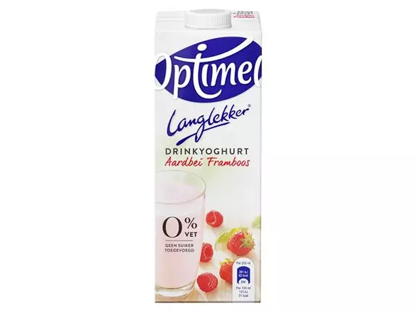 Een Drinkyoghurt Optimel Langlekker aardbei framboos 1liter koop je bij QuickOffice BV