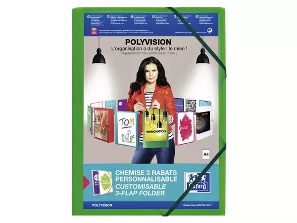 Een Elastomap Oxford Polyvision A4 met insteektas 3 kleppen PP groen koop je bij EconOffice