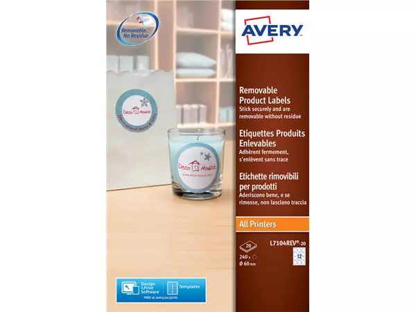 Een Etiket Avery L7104REV-20 60mm afneembaar wit 240stuks koop je bij Kantoorvakhandel van der Heijde