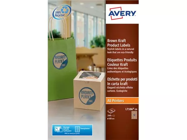 Een Etiket Avery L7106-20 60mm bruin 240stuks koop je bij Kantoorvakhandel van der Heijde