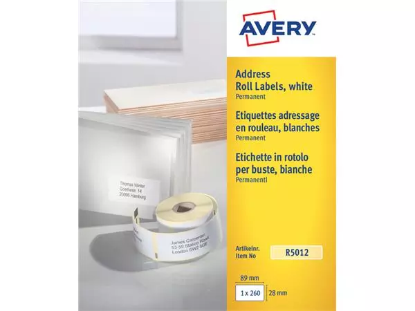 Een Etiket Avery R5012 thermisch 89x28mm wit 260stuks koop je bij Van Leeuwen Boeken- en kantoorartikelen